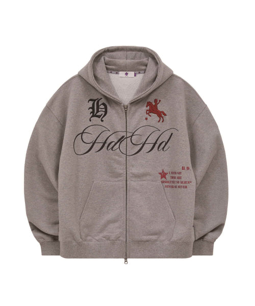 HOODHOOD X HOODGIRLS 88 BACK GRAPHIC STAR HOOD ZIP UP - 2 COLORS MELANGE GREY