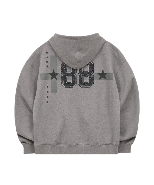 HOODHOOD X HOODGIRLS 88 BACK GRAPHIC STAR HOOD ZIP UP - 2 COLORS MELANGE GREY