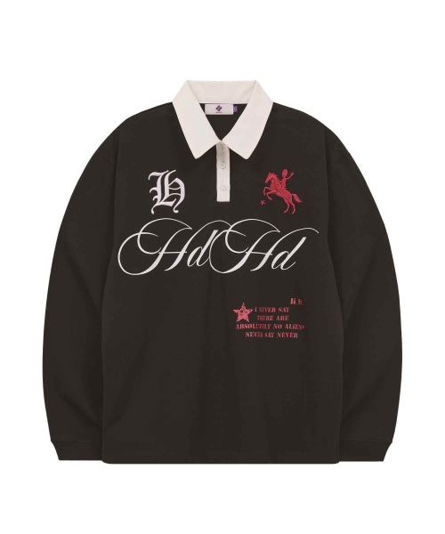 HOODHOOD X HOODGIRLS RUGBY POLO SHIRT LONG SLEEVE - 2 COLORS BLACK