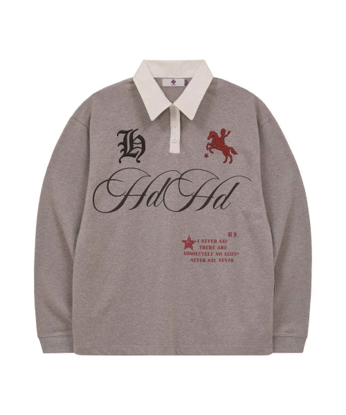 HOODHOOD X HOODGIRLS RUGBY POLO SHIRT LONG SLEEVE - 2 COLORS MELANGE GREY