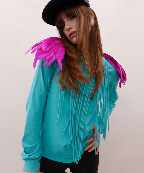 FRINGE SLEEVE TEE MIAMI MIAMI BLUE