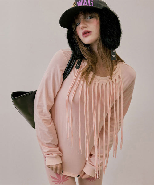 FRINGE SLEEVE TEE STONE AS SHOWN