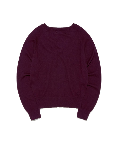 WOMEN COTTON CASHMERE V-NECK KNIT - 2 COLORS PURPLE