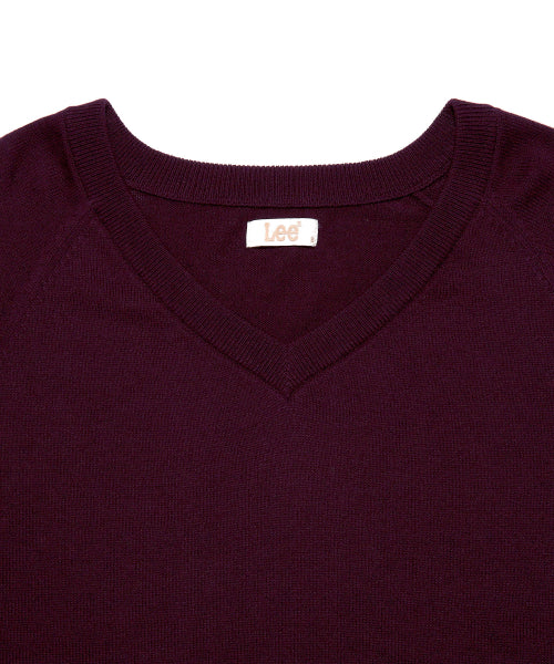 WOMEN COTTON CASHMERE V-NECK KNIT - 2 COLORS PURPLE