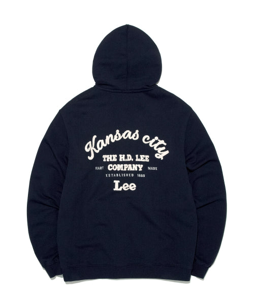 VINTAGE LETTERING HOODED ZIP-UP - 2 COLORS NAVY