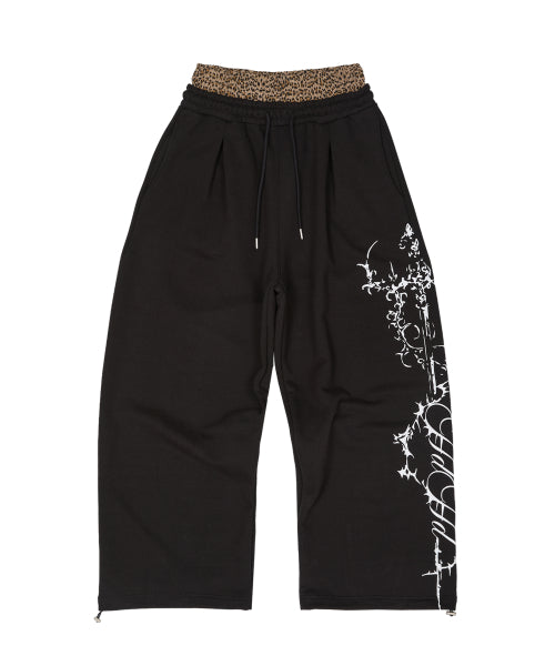 LEOPARD SAGGING STRING SWEAT PANTS - 2 COLORS BLACK
