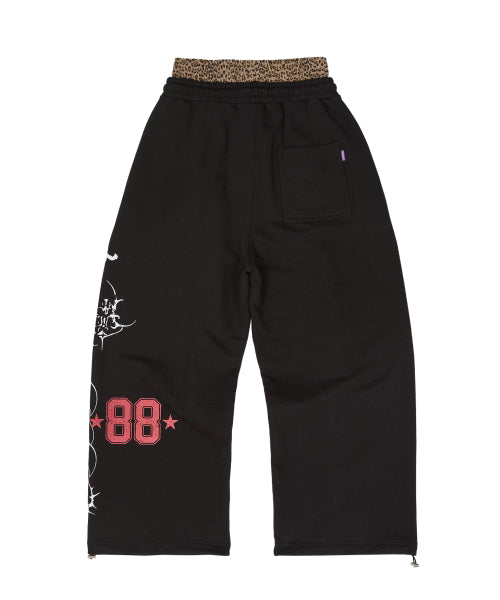 LEOPARD SAGGING STRING SWEAT PANTS - 2 COLORS BLACK