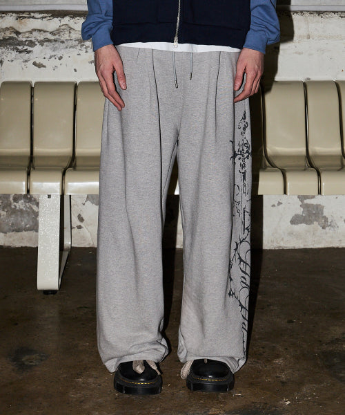 LEOPARD SAGGING STRING SWEAT PANTS - 2 COLORS MELANGE GREY