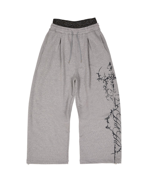 LEOPARD SAGGING STRING SWEAT PANTS - 2 COLORS MELANGE GREY