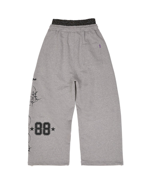 LEOPARD SAGGING STRING SWEAT PANTS - 2 COLORS MELANGE GREY