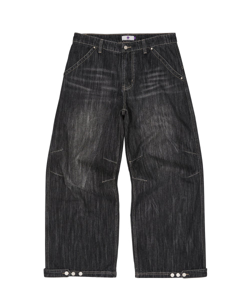 BACK LOGO APPLIQUE WASHED DENIM PANTS - 2 COLORS BLACK