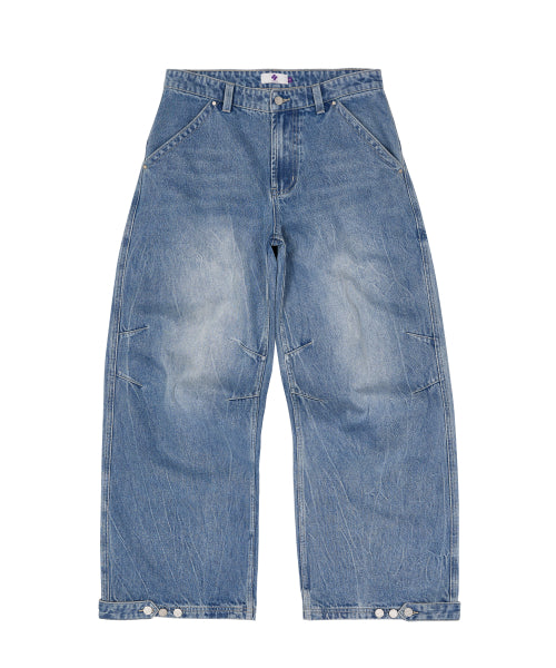 BACK LOGO APPLIQUE WASHED DENIM PANTS - 2 COLORS BLUE