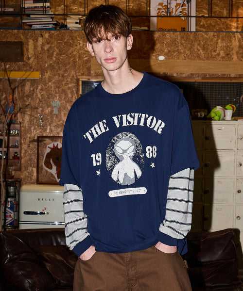 THE VISITOR STRIPE LAYERED LONG SLEEVE - 2 COLORS NAVY