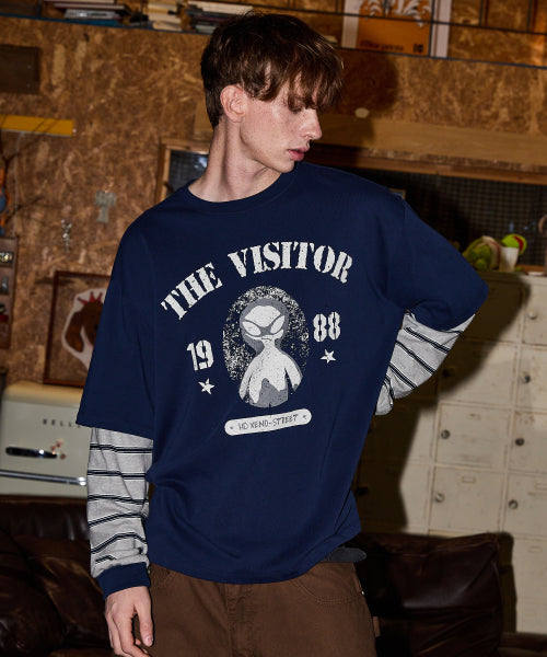 THE VISITOR STRIPE LAYERED LONG SLEEVE - 2 COLORS NAVY