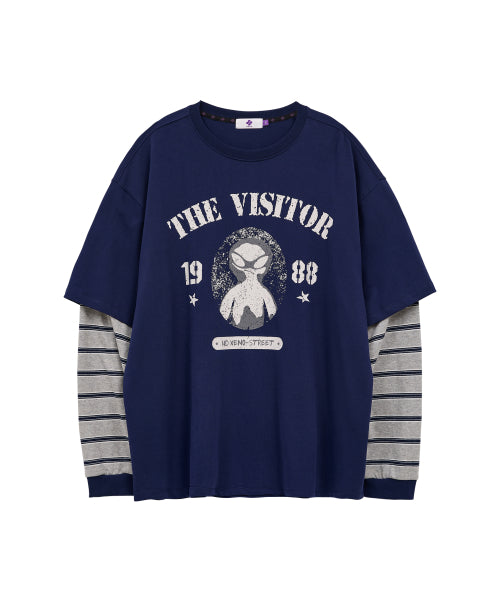 THE VISITOR STRIPE LAYERED LONG SLEEVE - 2 COLORS NAVY