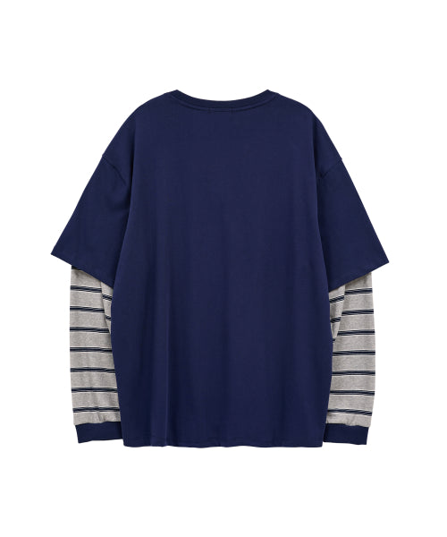 THE VISITOR STRIPE LAYERED LONG SLEEVE - 2 COLORS NAVY
