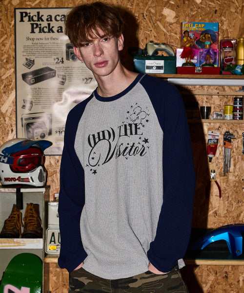 THE VISITOR WAFFLE RAGLAN LONG SLEEVE - 2 COLORS GREY