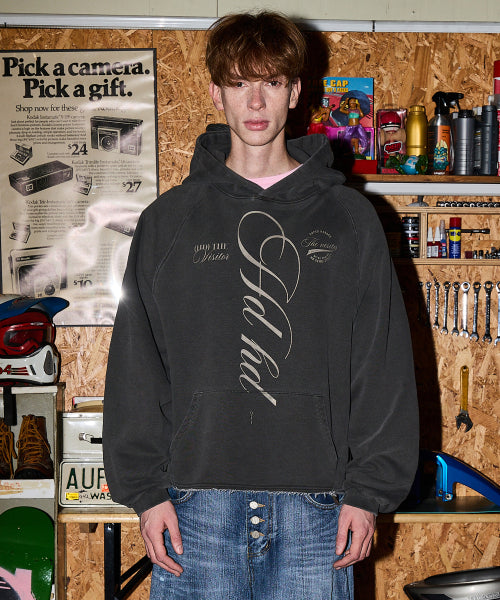 PIGMENT CUT OFF RAGLAN HOODIE - 2 COLORS CHARCOAL