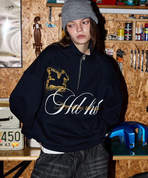 GRAPHIC HALF ZIP SWEATSHIRT - 2 COLORS NAVY