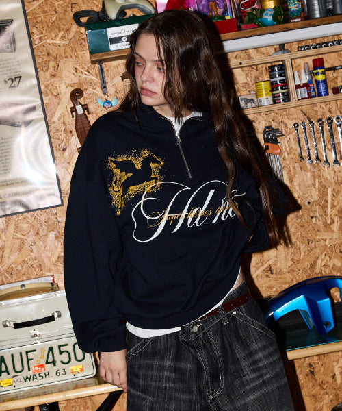 GRAPHIC HALF ZIP SWEATSHIRT - 2 COLORS NAVY