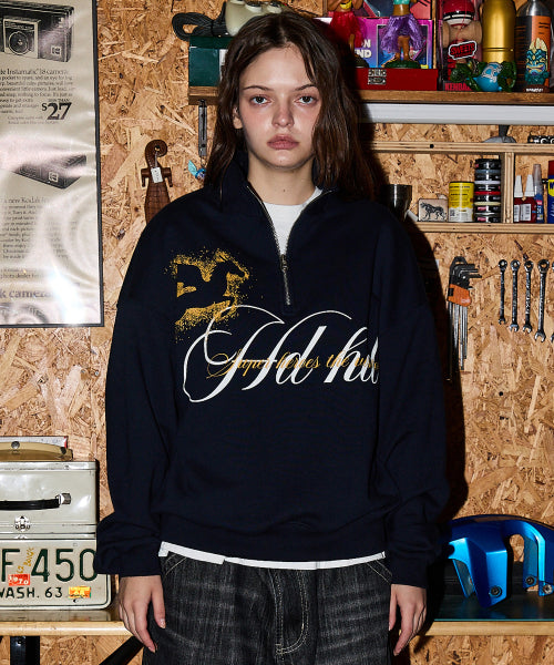 GRAPHIC HALF ZIP SWEATSHIRT - 2 COLORS NAVY