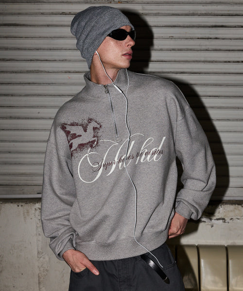 GRAPHIC HALF ZIP SWEATSHIRT - 2 COLORS MELANGE GREY