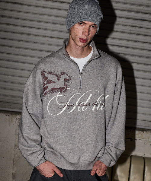 GRAPHIC HALF ZIP SWEATSHIRT - 2 COLORS MELANGE GREY