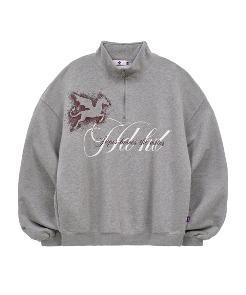 GRAPHIC HALF ZIP SWEATSHIRT - 2 COLORS MELANGE GREY