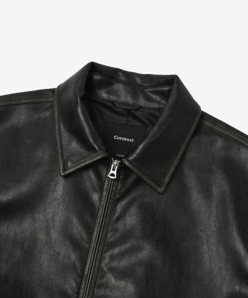 WASHED SYNTHETIC LEATHER JACKET #SANA同款！ BLACK
