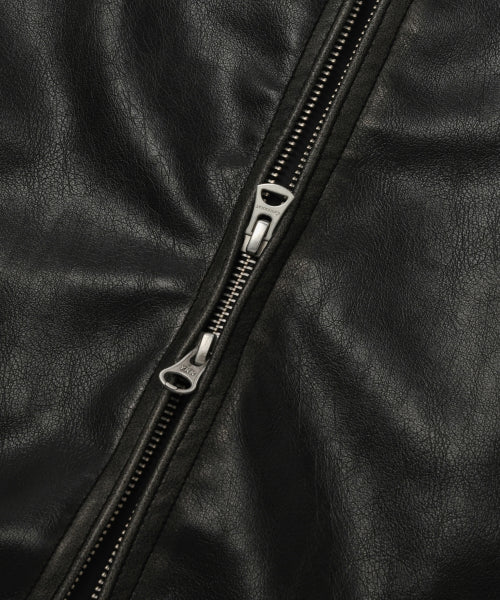 WASHED SYNTHETIC LEATHER JACKET #SANA同款！ BLACK