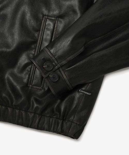 WASHED SYNTHETIC LEATHER JACKET #SANA同款！ BLACK