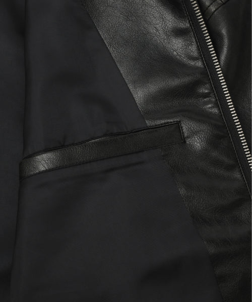 WASHED SYNTHETIC LEATHER JACKET #SANA同款！ BLACK