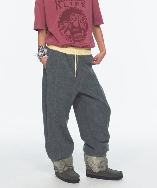 WAIST POINT WARM FLEECE JOGGER PANTS - 2 COLORS CHARCOAL