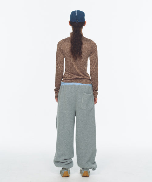 WAIST POINT WARM FLEECE JOGGER PANTS - 2 COLORS MELANGE GREY