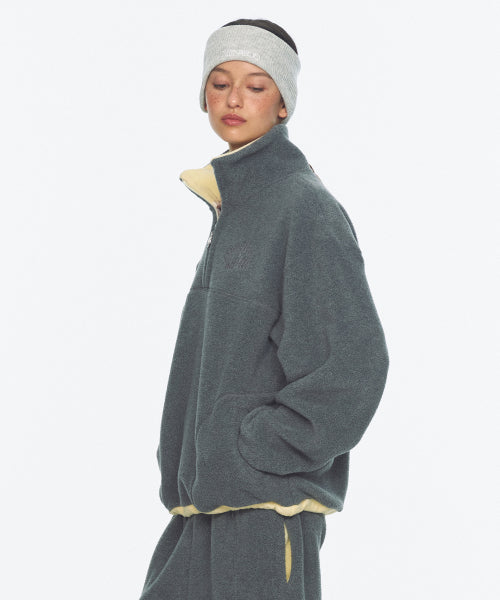 TWO TONE WARM FLEECE HALF ZIP PULLOVER - 2 COLORS CHARCOAL
