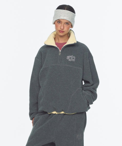 TWO TONE WARM FLEECE HALF ZIP PULLOVER - 2 COLORS CHARCOAL