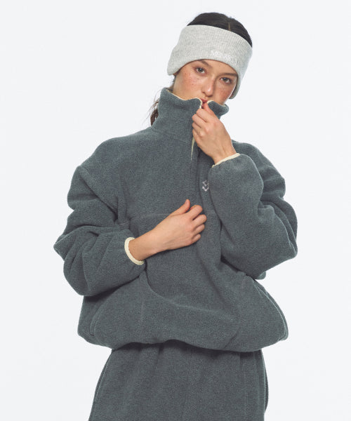TWO TONE WARM FLEECE HALF ZIP PULLOVER - 2 COLORS CHARCOAL