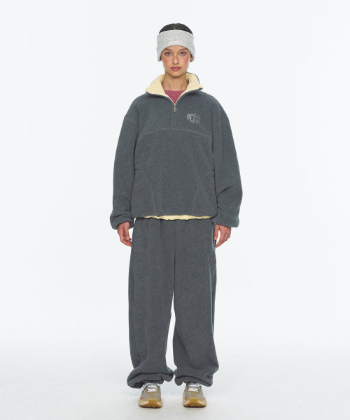 TWO TONE WARM FLEECE HALF ZIP PULLOVER - 2 COLORS CHARCOAL