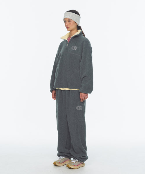 TWO TONE WARM FLEECE HALF ZIP PULLOVER - 2 COLORS CHARCOAL