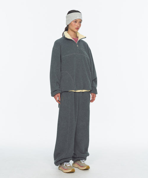 TWO TONE WARM FLEECE HALF ZIP PULLOVER - 2 COLORS CHARCOAL