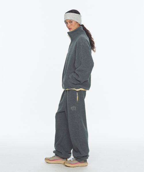TWO TONE WARM FLEECE HALF ZIP PULLOVER - 2 COLORS CHARCOAL