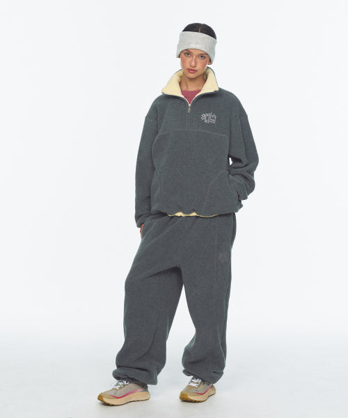 TWO TONE WARM FLEECE HALF ZIP PULLOVER - 2 COLORS CHARCOAL