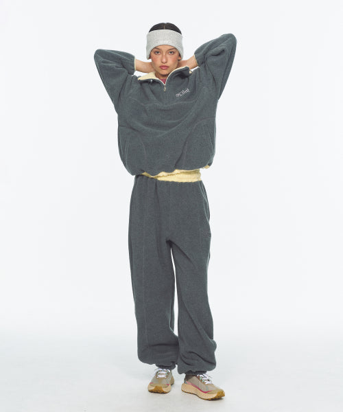 TWO TONE WARM FLEECE HALF ZIP PULLOVER - 2 COLORS CHARCOAL