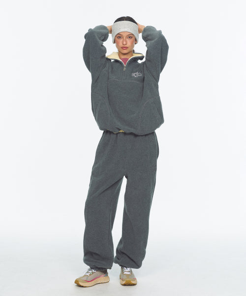 TWO TONE WARM FLEECE HALF ZIP PULLOVER - 2 COLORS CHARCOAL