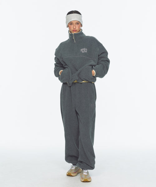 TWO TONE WARM FLEECE HALF ZIP PULLOVER - 2 COLORS CHARCOAL