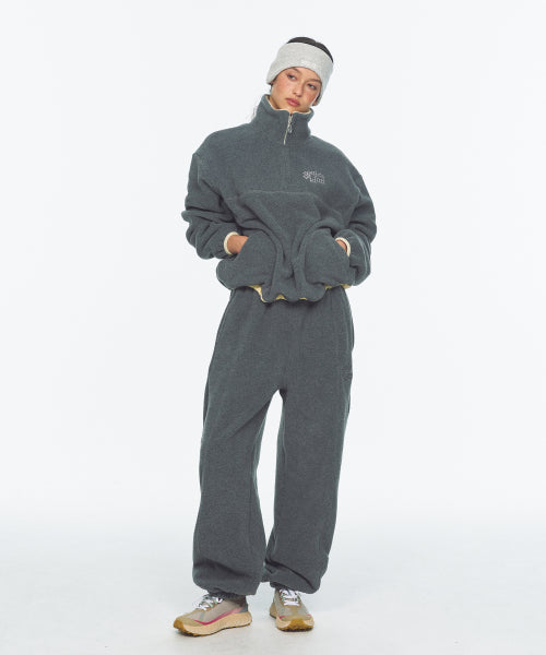 TWO TONE WARM FLEECE HALF ZIP PULLOVER - 2 COLORS CHARCOAL