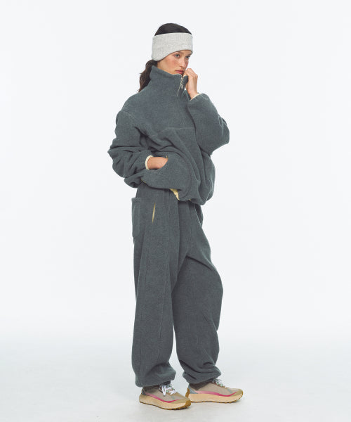 TWO TONE WARM FLEECE HALF ZIP PULLOVER - 2 COLORS CHARCOAL