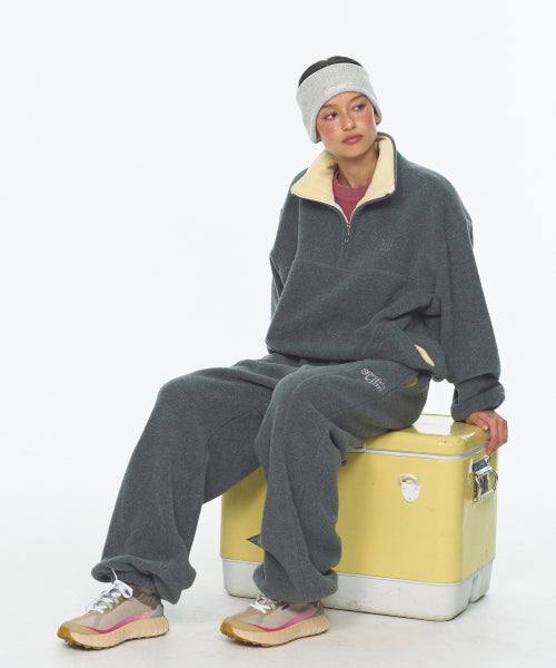 TWO TONE WARM FLEECE HALF ZIP PULLOVER - 2 COLORS CHARCOAL
