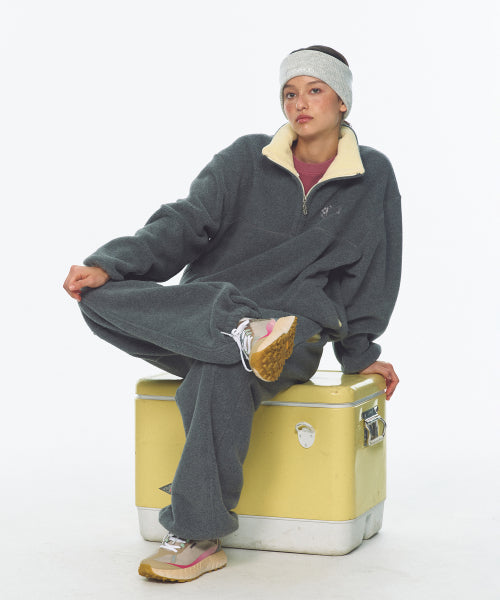 TWO TONE WARM FLEECE HALF ZIP PULLOVER - 2 COLORS CHARCOAL