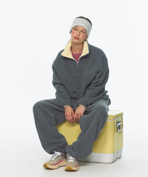 TWO TONE WARM FLEECE HALF ZIP PULLOVER - 2 COLORS CHARCOAL